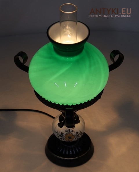 STARA lampka stołowa z metalu i szkła