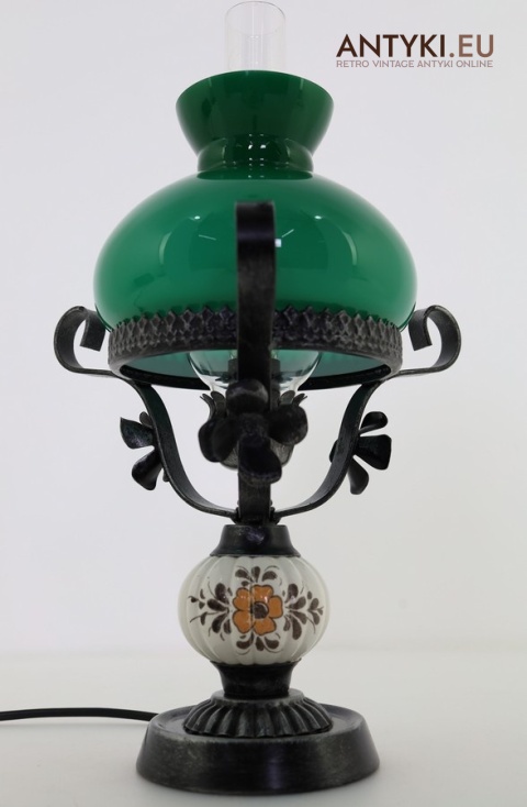 retro lampka stołowa z metalu i szkła