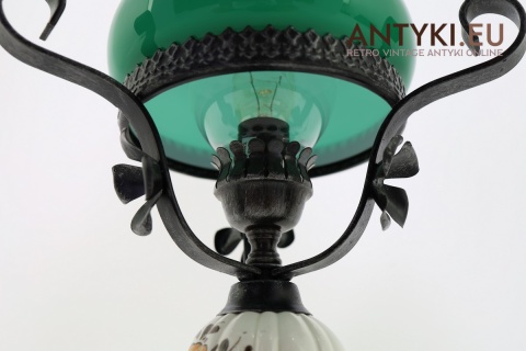 stara lampka stołowa zielony klosz vintage