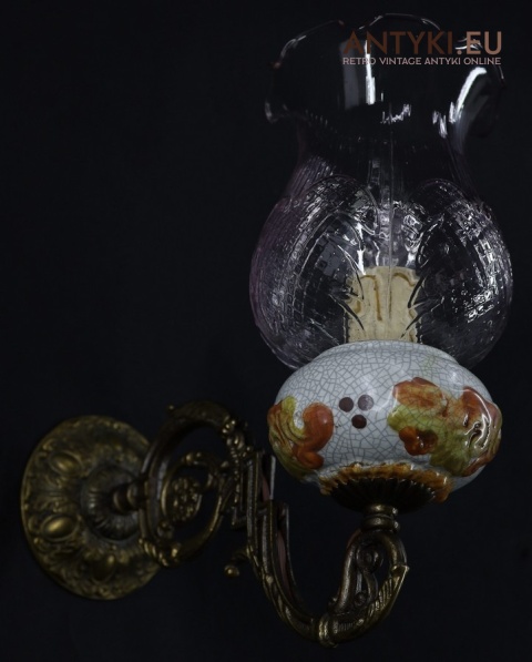 mosiężne kinkiety retro z różowym szkłem