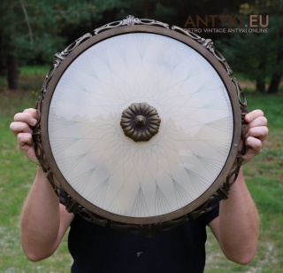 XL! DUŻY! Antyczny plafon Art Deco z mosiądzu – stylowa lampa sufitowa vintage