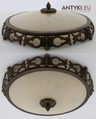 XL! DUŻY! Antyczny plafon Art Deco z mosiądzu – stylowa lampa sufitowa vintage