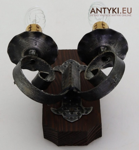 stylowy kinkiet drewniano–metalowy retro