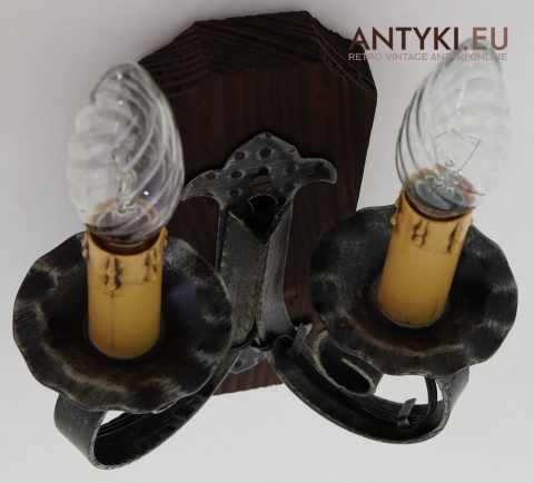 kinkiet retro z kutego metalu i drewna