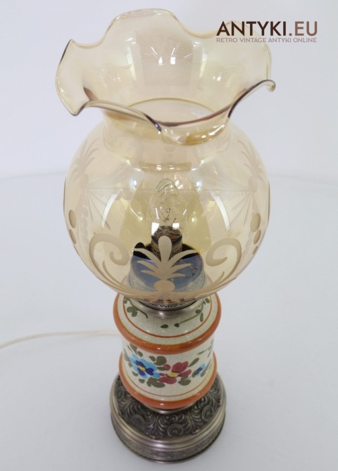 srebrna lampa stołowa retro