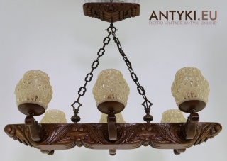 XXL! Ludowy, ręcznie rzeźbiony żyrandol drewniany – styl góralski / cepelia / retro