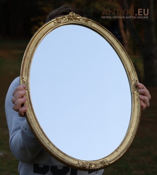 Antyczne lustro pałacowe z Belgii – owalna rama retro vintage