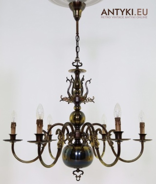 Antyczny XL żyrandol morski z epoki – monumentalne oświetlenie vintage z mosiądzu