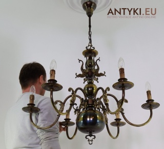 Antyczny XL żyrandol morski z epoki – monumentalne oświetlenie vintage z mosiądzu