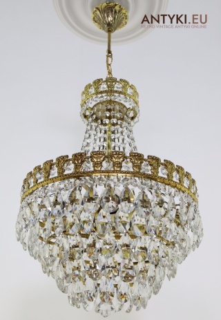 Antyczny kryształowy żyrandol vintage z epoki – stylowa pałacowa lampa wisząca