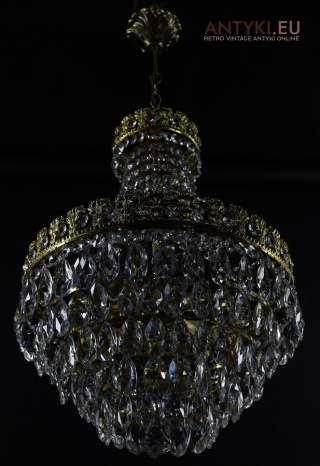 Antyczny kryształowy żyrandol vintage z epoki – stylowa pałacowa lampa wisząca