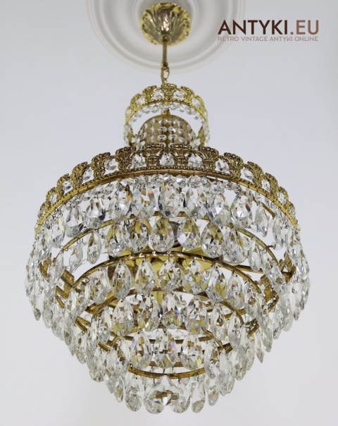 retro klasyczny żyrandol mosiężny z kryształami