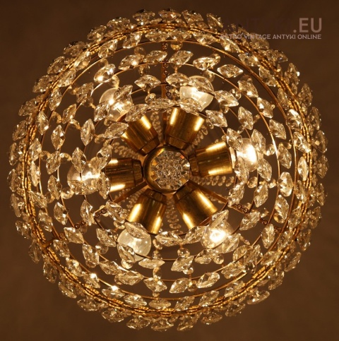 kryształowy żyrandol retro mosiężny