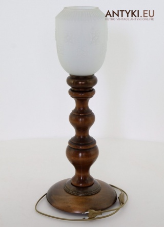 XL! DUŻA! Rustykalna lampa stołowa vintage z epoki – drewniana, masywna, dekoracyjna