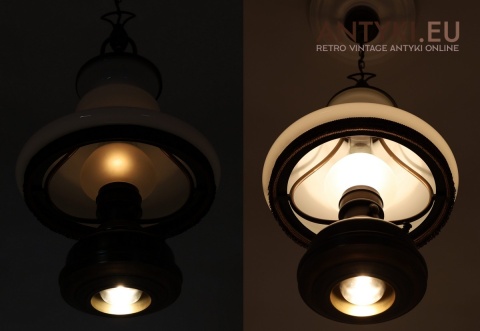 dwupunktowa lampa vintage z mlecznym szkłem xl