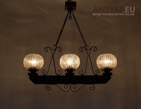 żyrandol drewniany i metalowy oryginalny