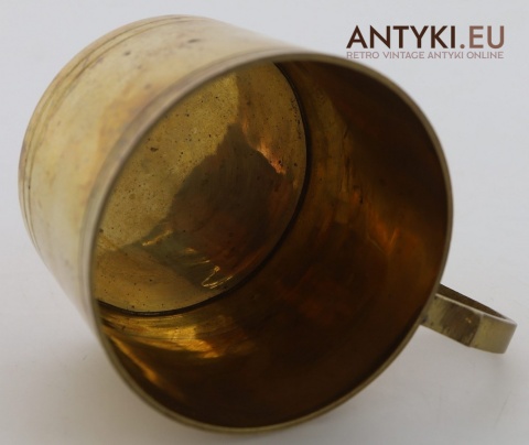 Mosiężne naczynie vintage z uchwytem – kubek / świecznik retro z epoki