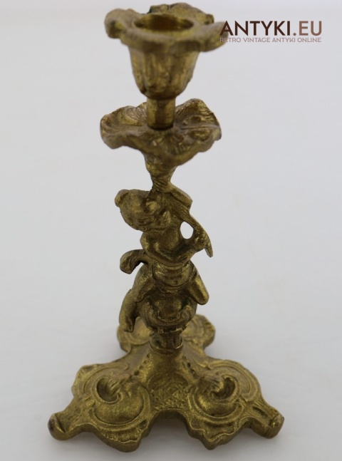 świeczniki z aniołkiem putto z epoki vintage