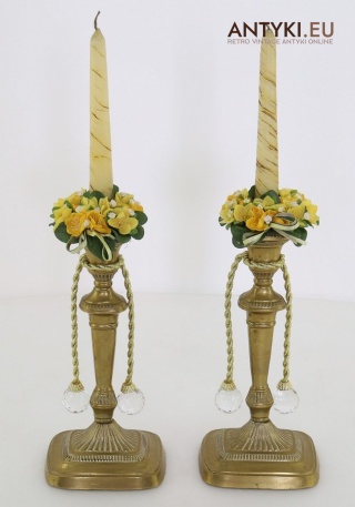 2 retro świeczniki mosiężne – styl Empire / Louis XVI