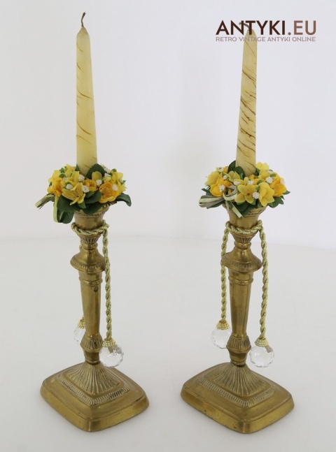 zabytkowe świeczniki mosiężne para francuska