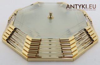 XL! DUŻY! Plafon Art Deco z mosiądzu i kryształowego szkła – elegancka lampa sufitowa vintage