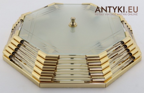 plafon art deco z mosiądzu i szkła szlifowanego