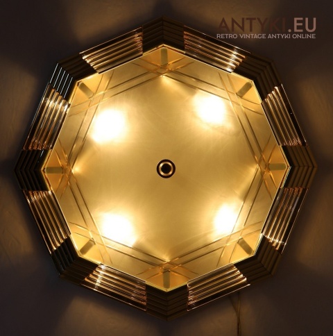 art deco złocony plafon z grubego szkła i mosiądzu