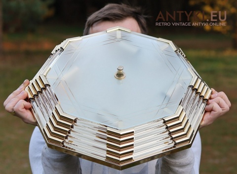 art deco antyczna lampa sufitowa z mosiądzu i szkła