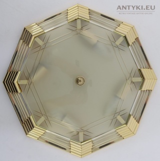XL! DUŻY! Plafon Art Deco z mosiądzu i kryształowego szkła – elegancka lampa sufitowa vintage