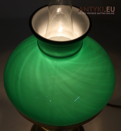 elegancka lampka biurkowa mosiądz zielone szkło