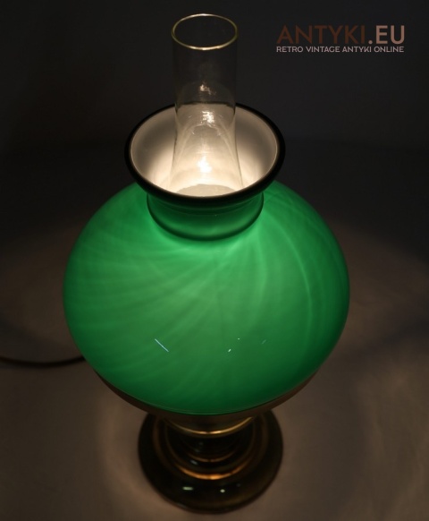 vintage lampa stołowa francuska z zielonym kloszem