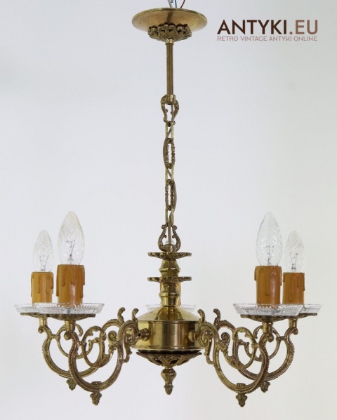 mosiężny żyrandol vintage z lat 50