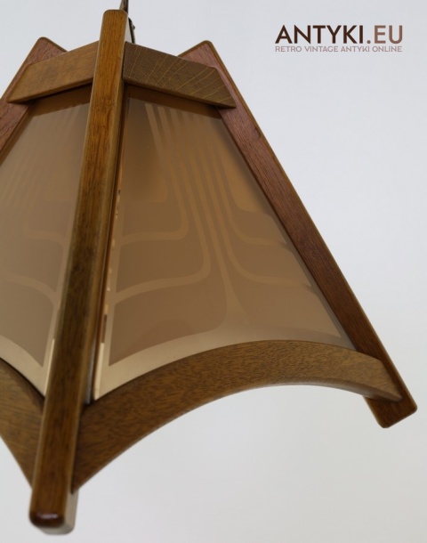 unikatowa lampa wisząca retro z litego dębu i szkła