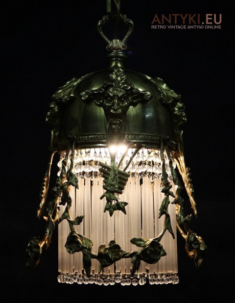 lampa sufitowa art nouveau z masywnych odlewów mosiądzu