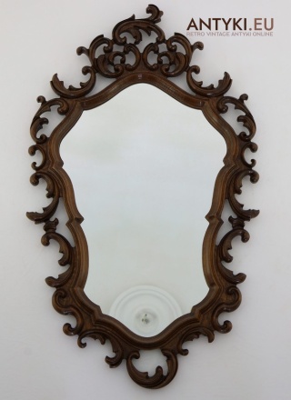 XL! DUŻE! Antyczne lustro ścienne – ręcznie rzeźbiona rama vintage z litego drewna