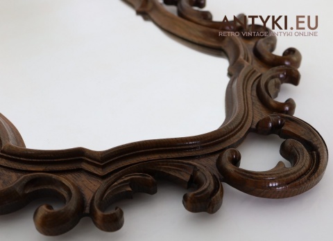 antyczne lustro ozdobne vintage z rzeźbionym zwieńczeniem
