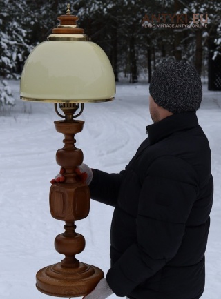 XXL! Duża lampa gabinetowa z litego dębu – stylowe oświetlenie vintage