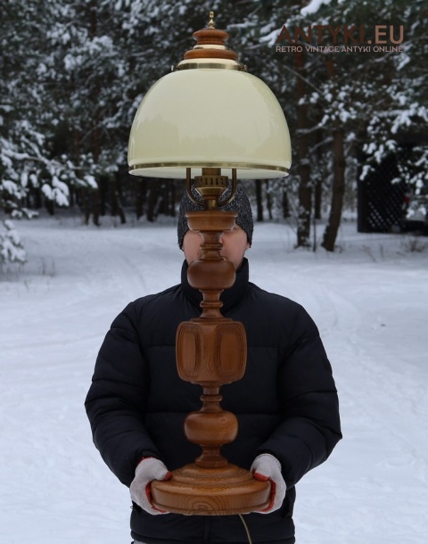 stylowa lampa gabinetowa dąb i mosiądz