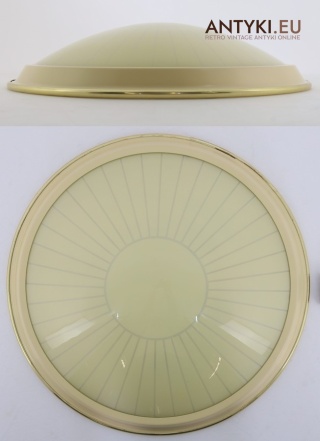 XL! DUŻY! Stylowy plafon sufitowy vintage Art Deco – szkło w kolorze szampańskim, mosiądz