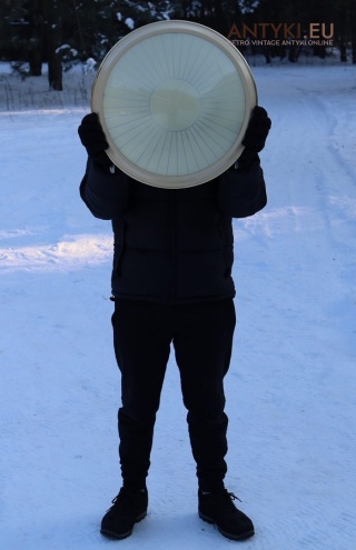 XL! DUŻY! Stylowy plafon sufitowy vintage Art Deco – szkło w kolorze szampańskim, mosiądz