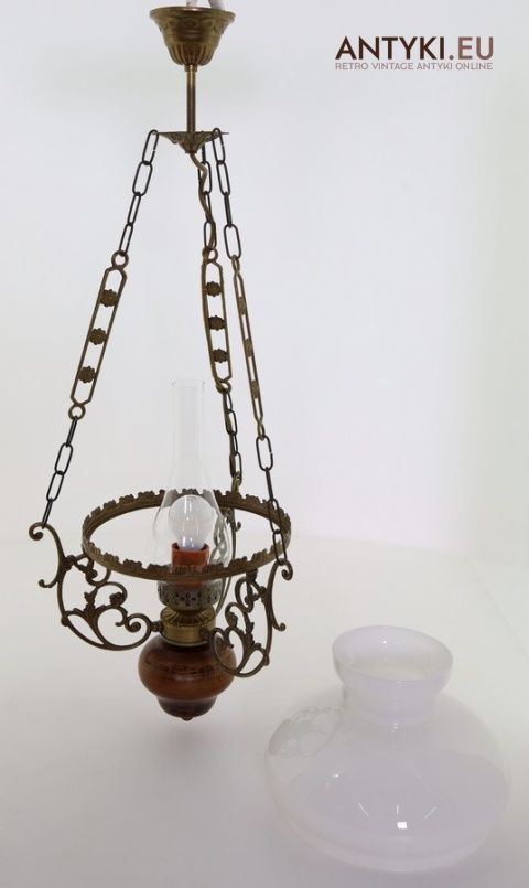 mosiężno drewniana lampa sufitowa