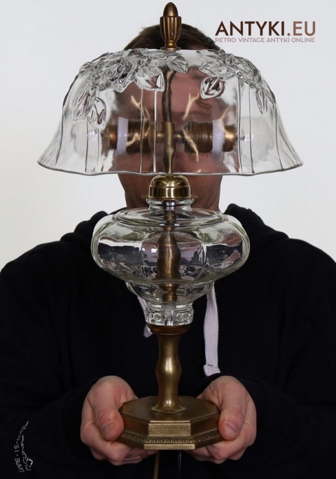 lampa stołowa retro vintage z epoki szkło i mosiądz