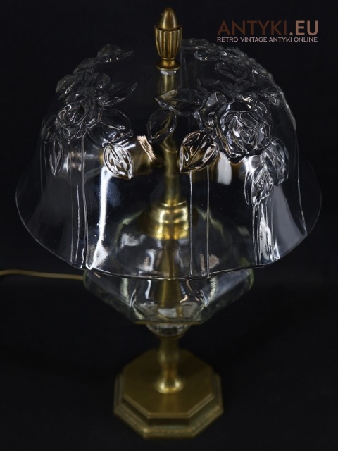 antyczne rzemiosło europejskie lampa stołowa szkło mosiądz