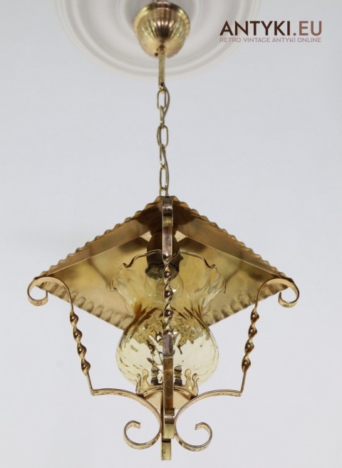 złotawa lampa wisząca vintage dekoracyjna