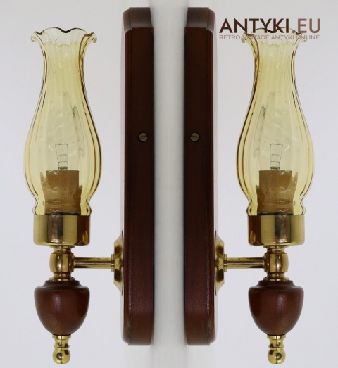 kinkiety ścienne vintage z miodowym kloszem