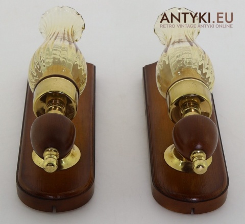 kinkiet rustykalny retro drewno mosiądz