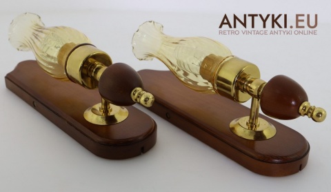 kinkiety retro z bursztynowym szkłem