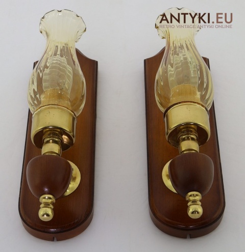 kinkiety vintage z żółtawym kloszem e14