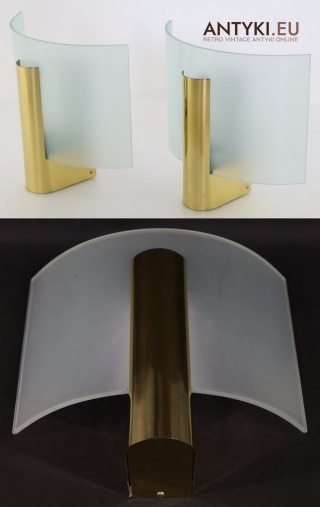 Vintage kinkiety mosiężne z półokrągłymi szklanymi kloszami – unikat retro