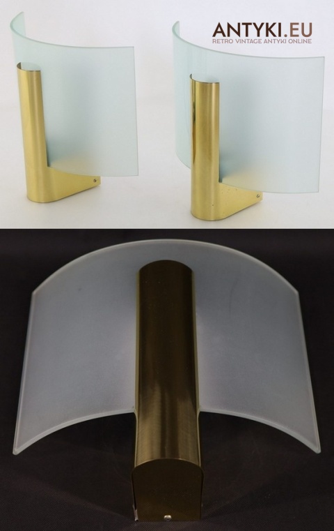 Vintage kinkiety mosiężne z półokrągłymi szklanymi kloszami – unikat retro